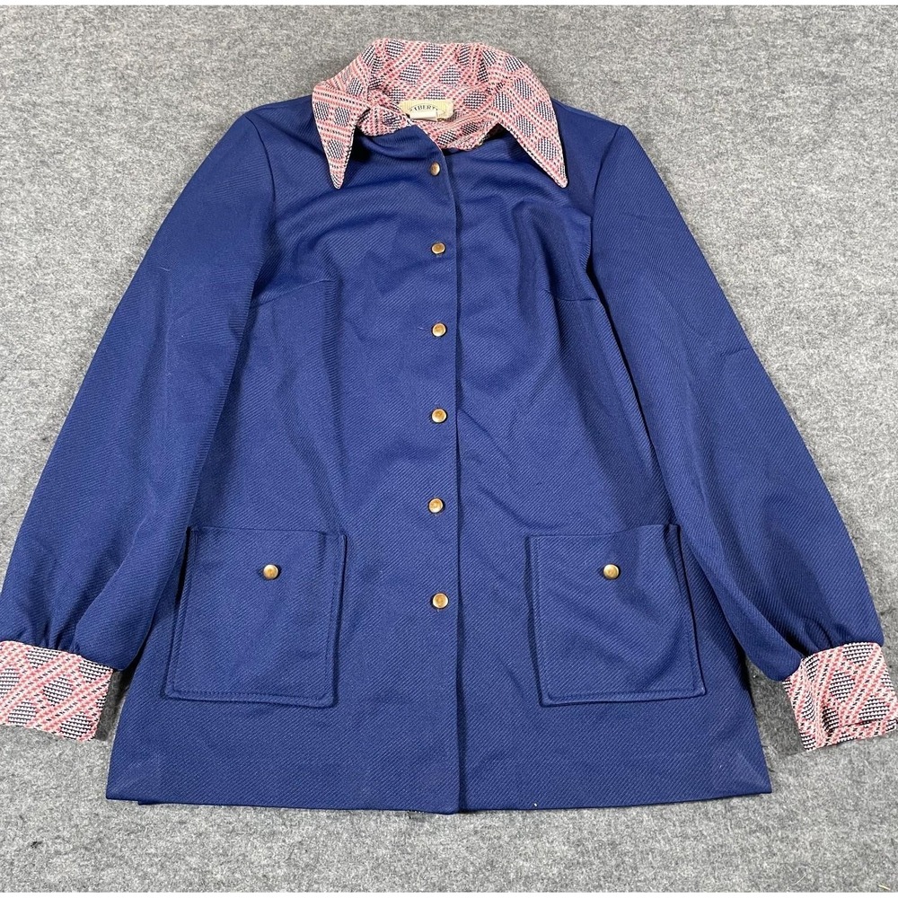 VTG Liberty Circle Jacket Womens 10‎ S Blue Button Up Shacket Retro Western 70s